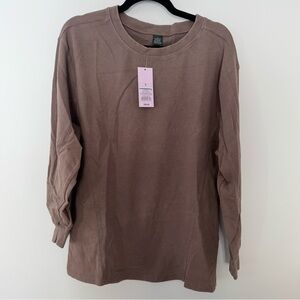 Women’s Small Waffle Knit Long Sleeve Top- Dark Taupe